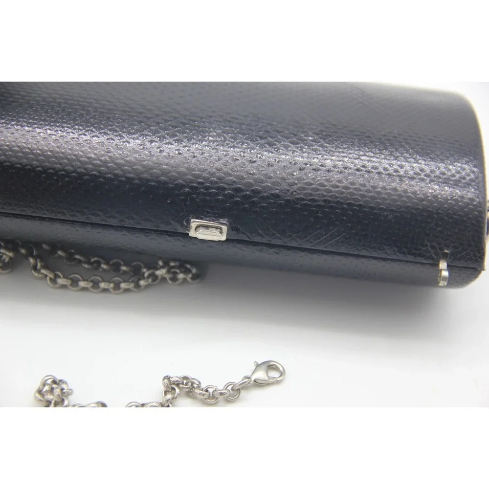 Mary Norton Evening Snakeskin Black Clutch Bag Purse Silver Chain EUC Retro Glam